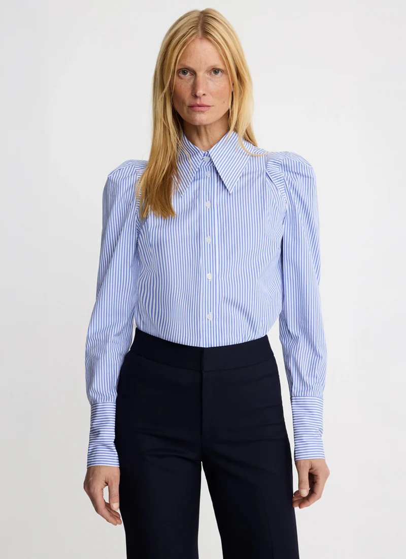 Box Pleat Shirt Blue Stripe