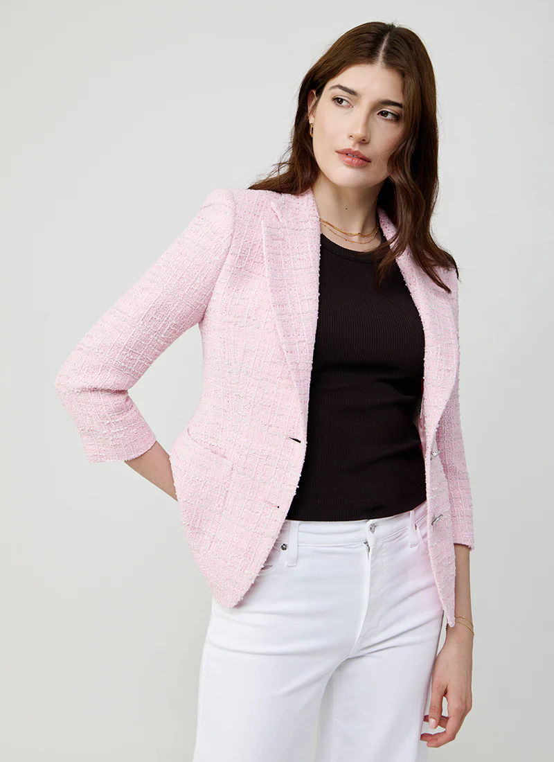 Debra Single Breasted Patch Pocket Boucle Blazer