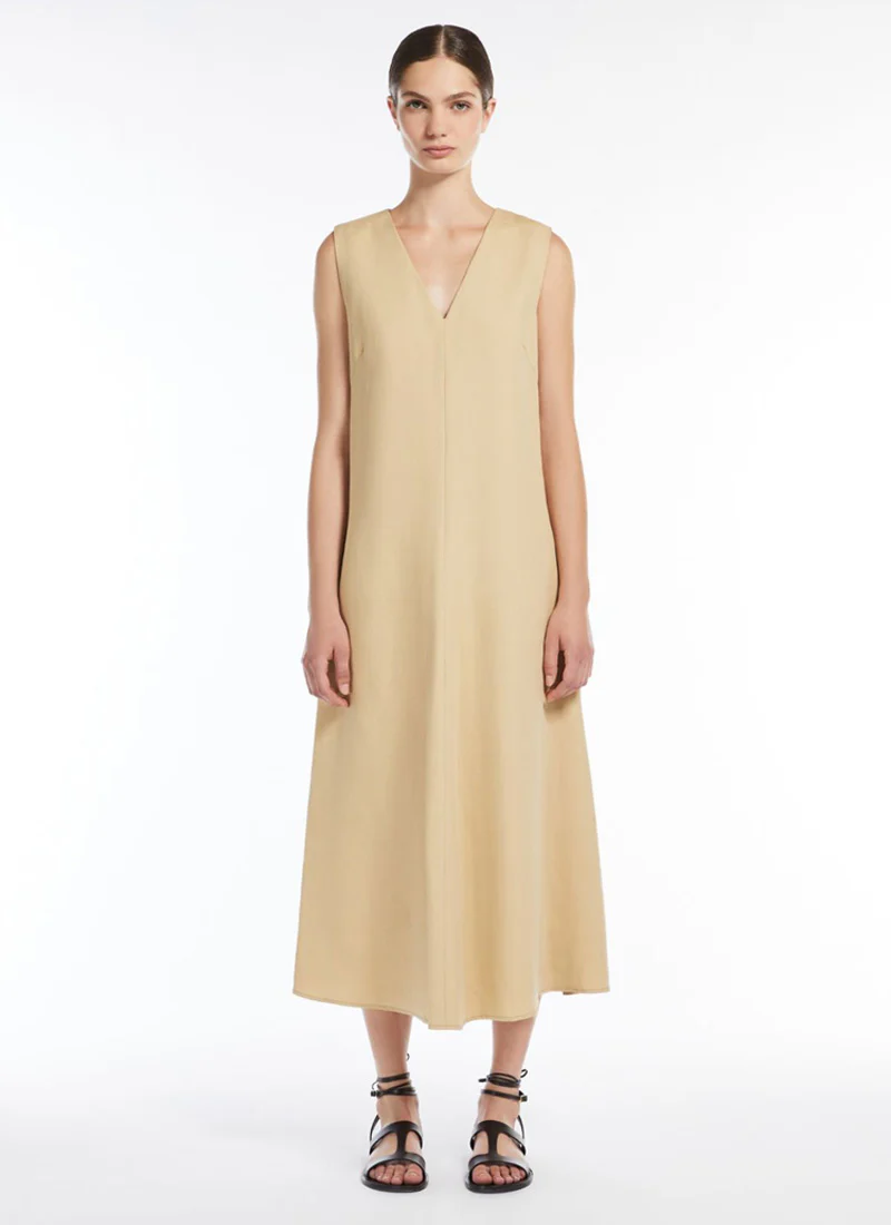 Egoista V Neck Viscose Linen Long Dress - Image 3