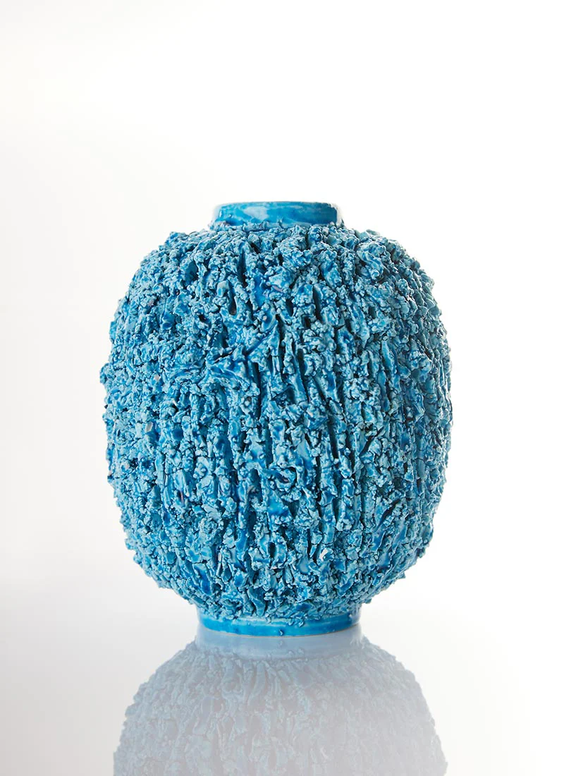 Gunnar Nylund Chamotte 'Hedgehog' Series, Sculpted Turquoise Vase, 1940s-50s - Image 3