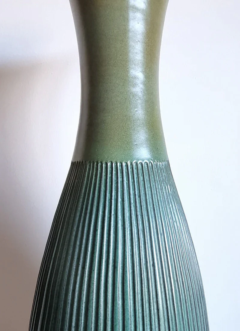 Hjordis Oldfors for Upsala Ekeby 1958 Palma Series Textured Gold and Teal Floor Vase, Sweden - Image 3