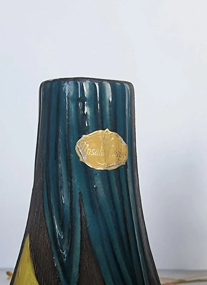 Mari Simmulson for Upsala Ekeby Pair of 1960 Agave Series  Incised Leaf Polychrome Glaze Jug Vases - Image 4
