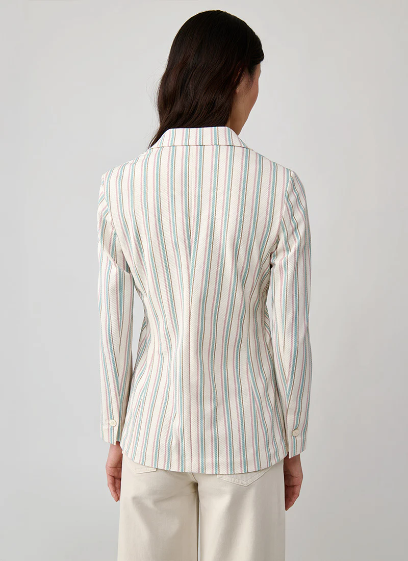 Oxford Stripe Long 1 Button Blazer - Image 3