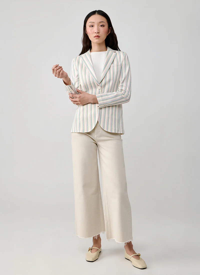 Oxford Stripe Long 1 Button Blazer - Image 5