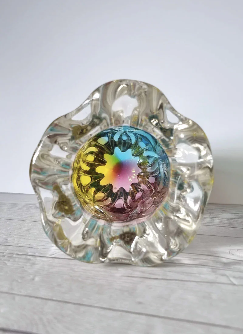 Sanyu Glassworks Narumi Rainbow Sommerso Gathered Pleats Statement Vase, 60s-70s - Image 4