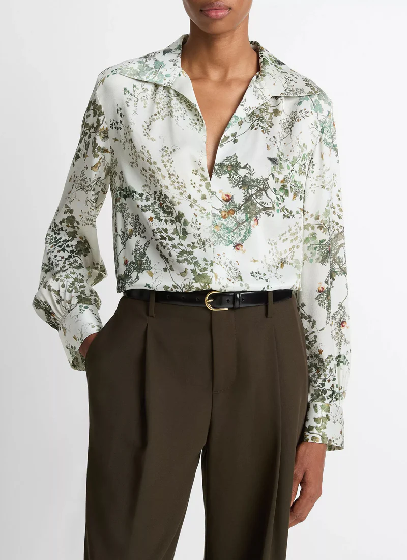 Smocked Grape Vine Long Sleeve White Blouse