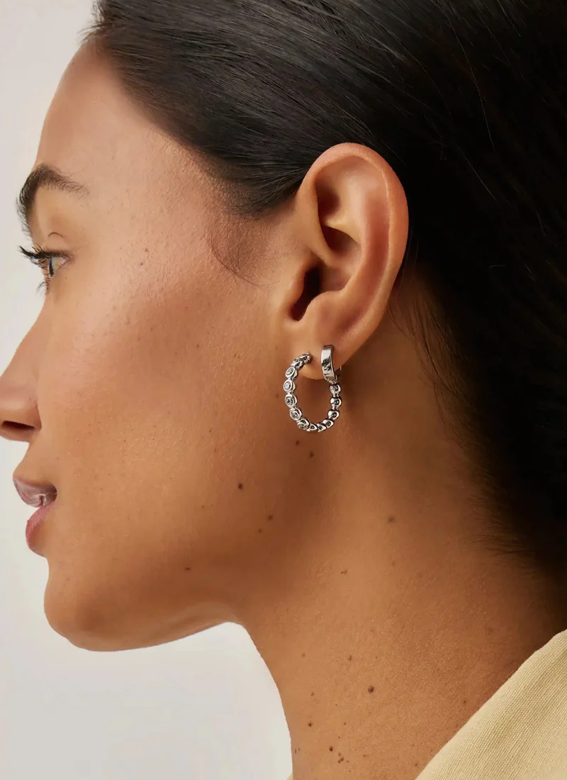 Tennis Medium Hoop Earrings Silver - Image 4
