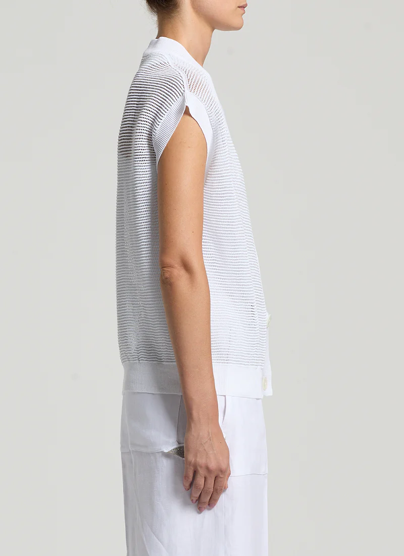Crepe Linen Sleeveless Cardigan - Image 4