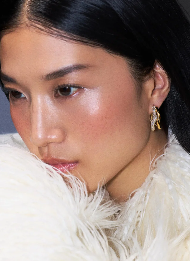 Molten Snow Double Medium Hoop Earrings - Image 3