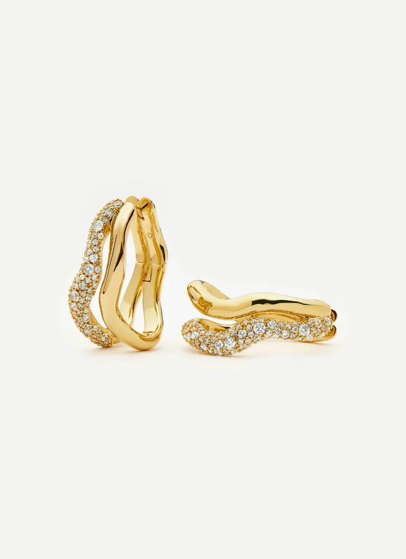 Molten Snow Double Medium Hoop Earrings - Image 4