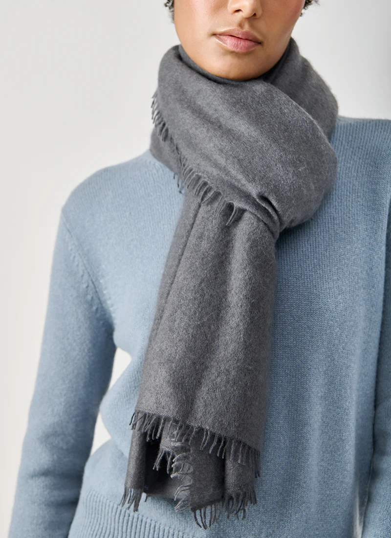 Cashmere Solid Felt Scarf With Fringe - Image 2