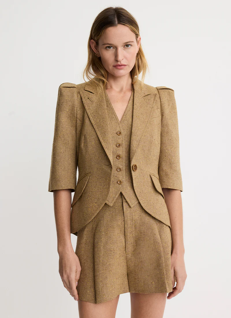 Crop Sleeve Pouf One Button Blazer