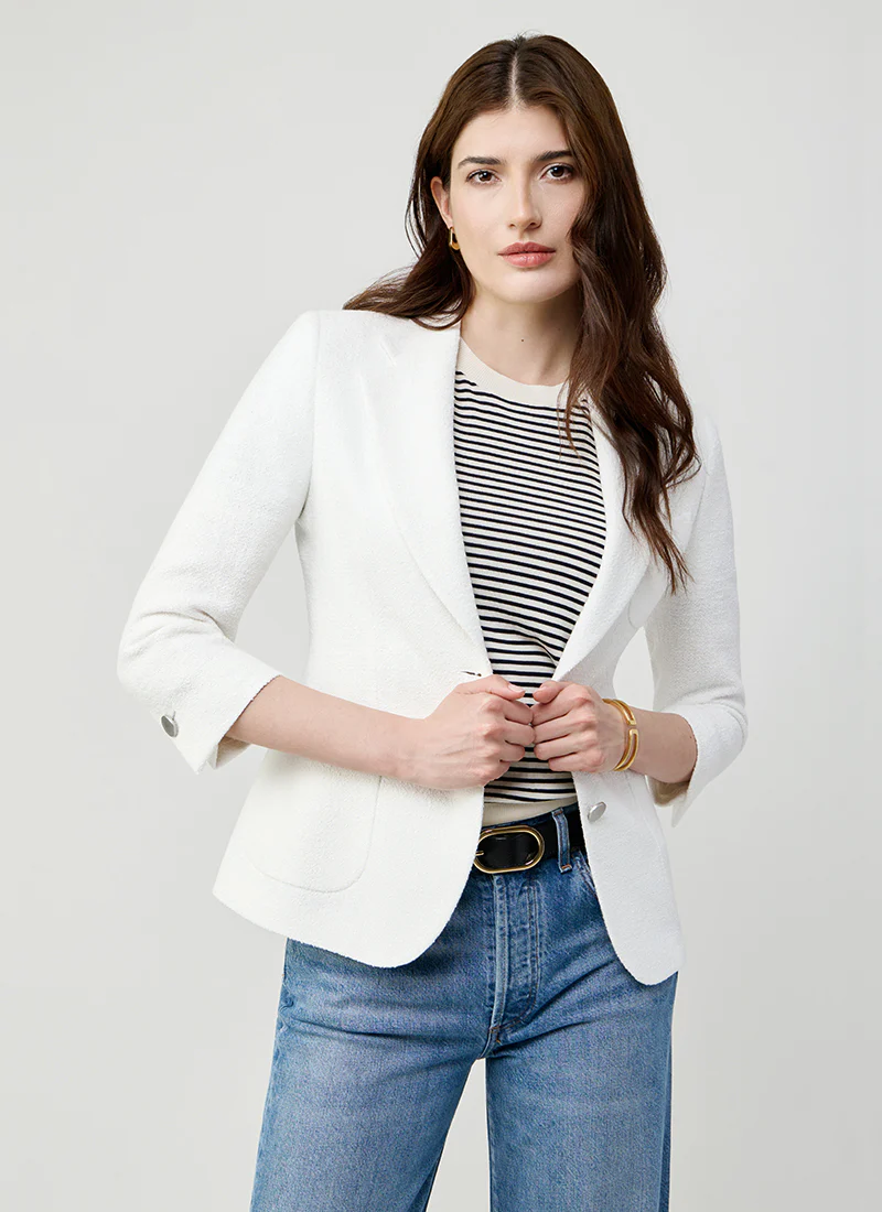 Debra Single Breasted Patch Pocket Boucle Blazer