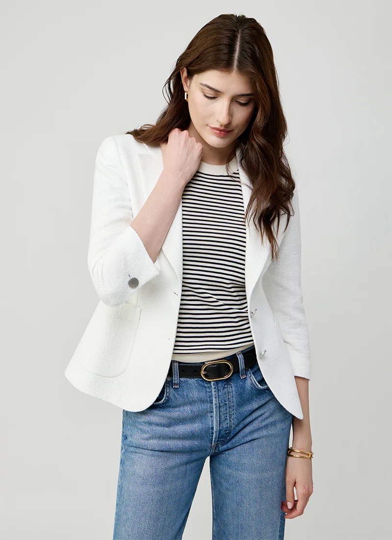 Debra Single Breasted Patch Pocket Boucle Blazer - Image 3
