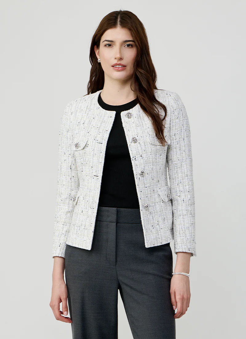 Jodie Collarless Tweed Jacket