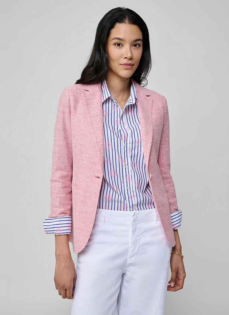 Textured Linen Slim Long Blazer
