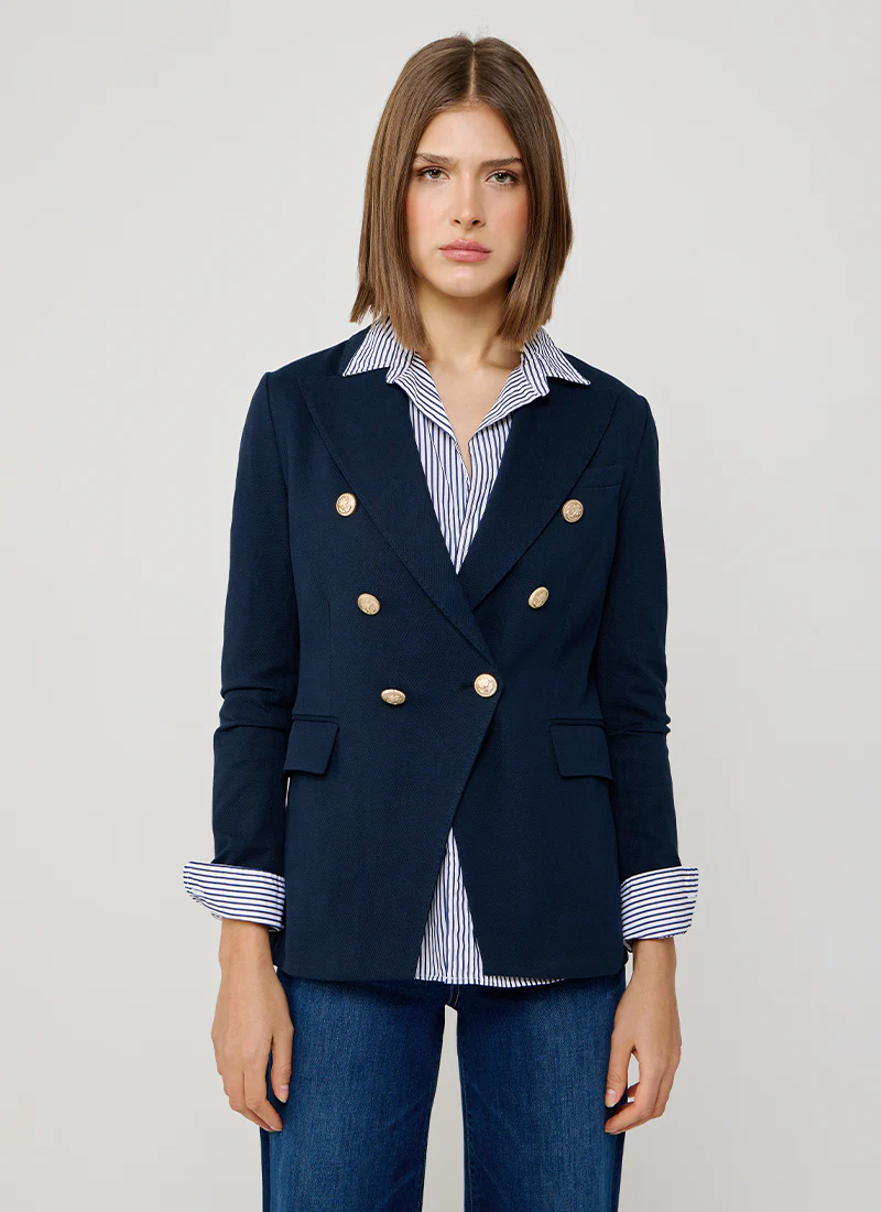 Oxford Light Dyed Asymmetric Double Breasted Blazer - Image 3