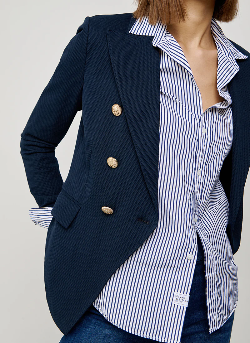Oxford Light Dyed Asymmetric Double Breasted Blazer - Image 4