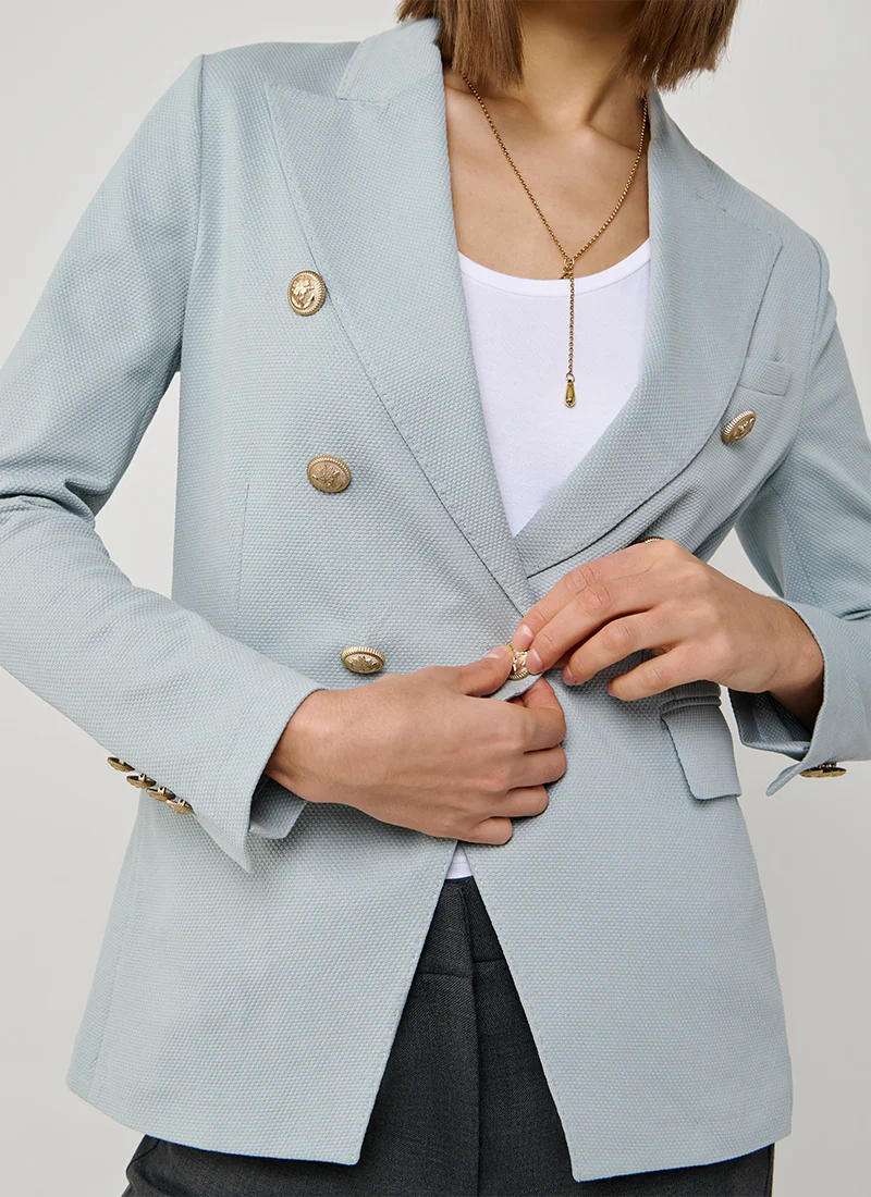 Oxford Light Dyed Asymmetric Double Breasted Blazer - Image 5