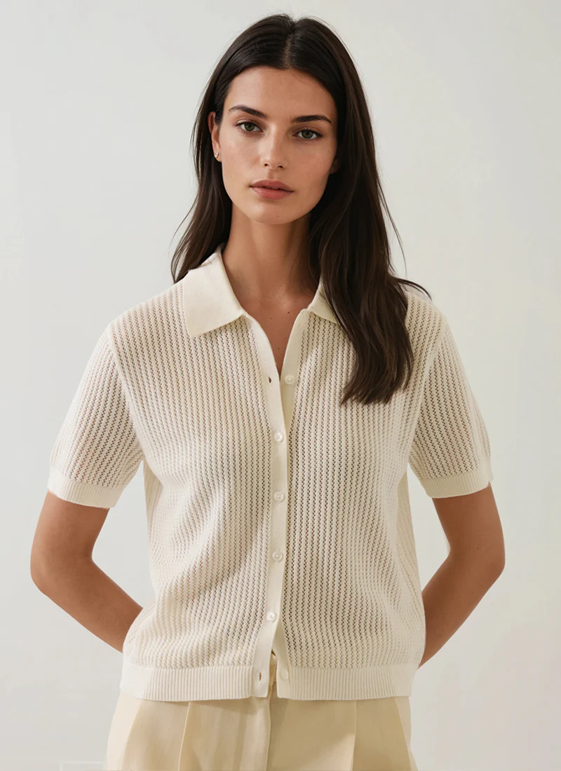 Cotton Cashmere Button-Up Knit