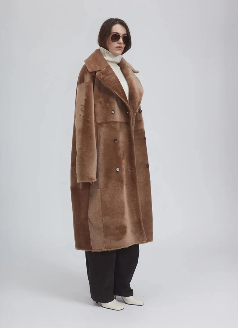 Merino Double Breasted Reversible Long Shearling - Image 3