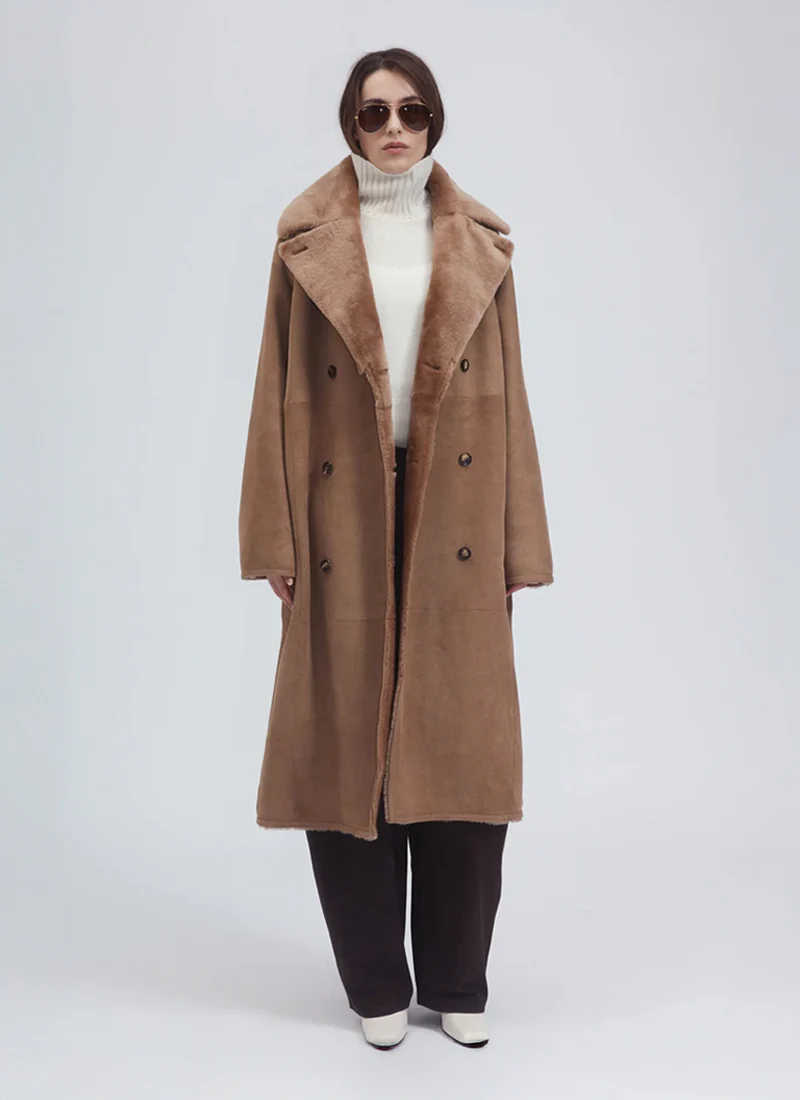 Merino Double Breasted Reversible Long Shearling - Image 4