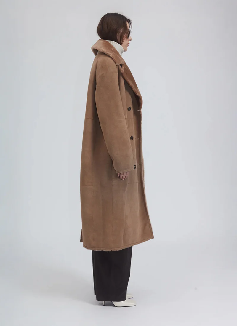 Merino Double Breasted Reversible Long Shearling - Image 6