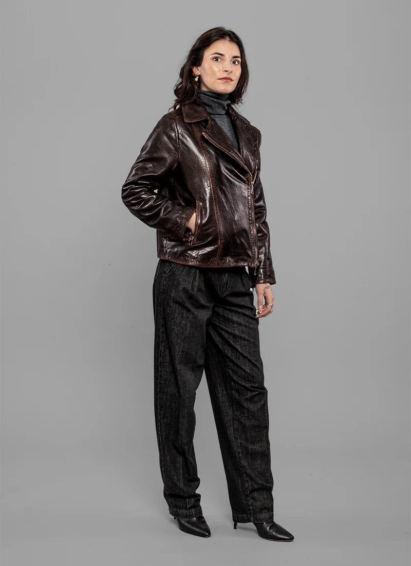 Cigny Hand Washed Biker Leather Jacket - Image 5