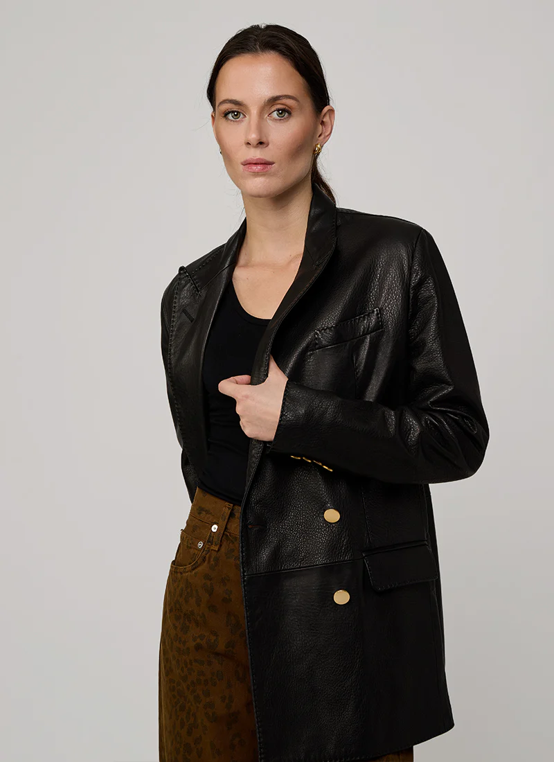 Josie Double Breasted Leather Blazer