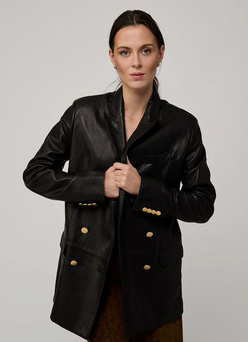 Josie Double Breasted Leather Blazer - Image 3