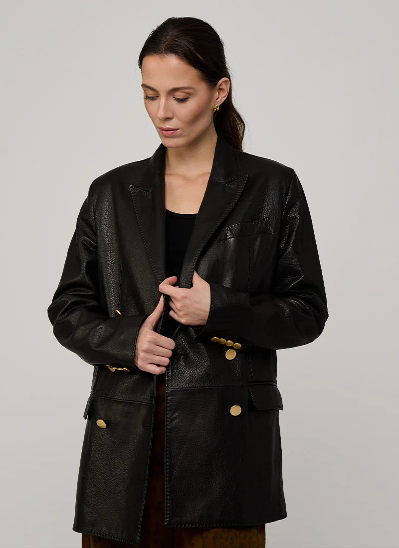 Josie Double Breasted Leather Blazer - Image 5