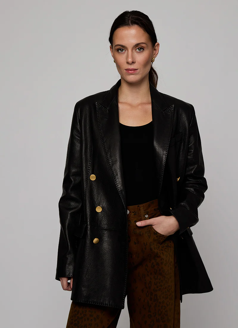 Josie Double Breasted Leather Blazer - Image 8