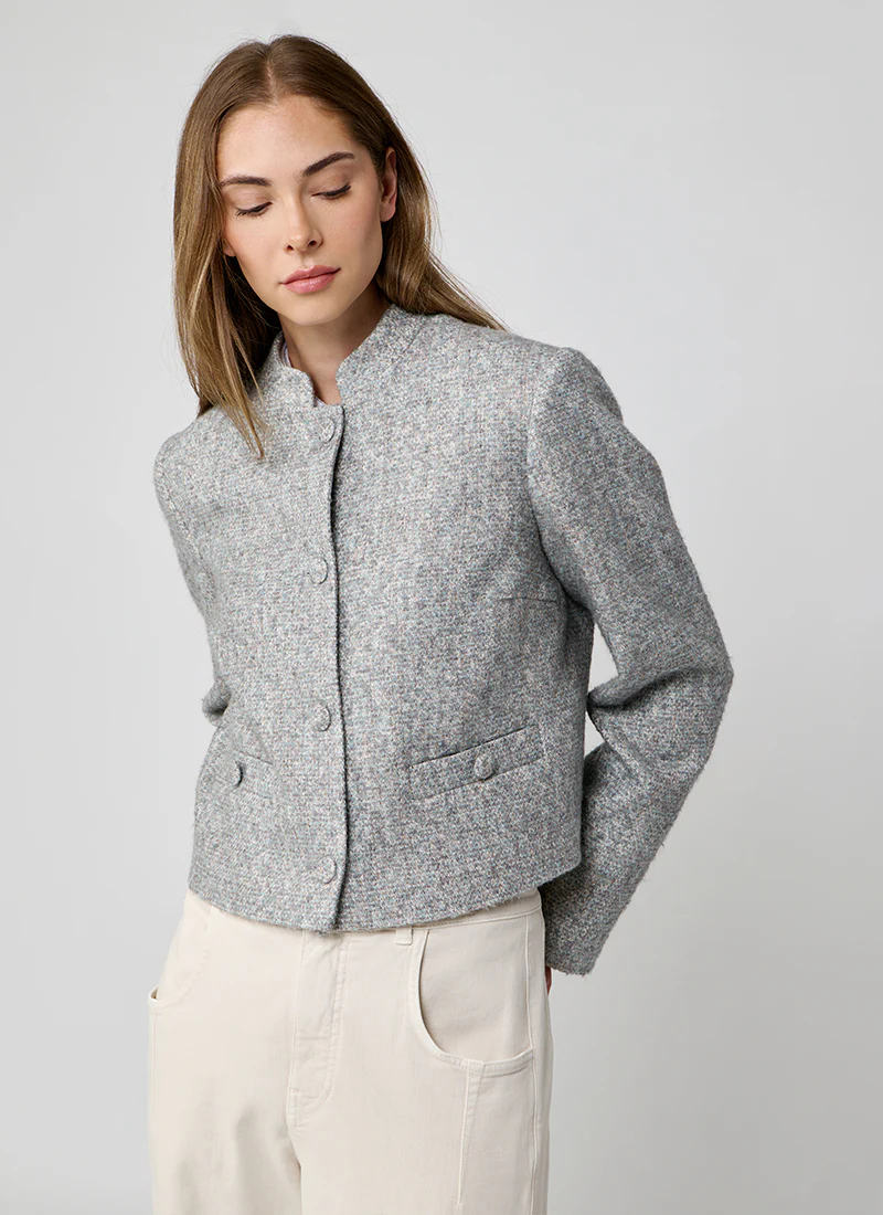 Knit Effect Collarless Jacket - Image 3