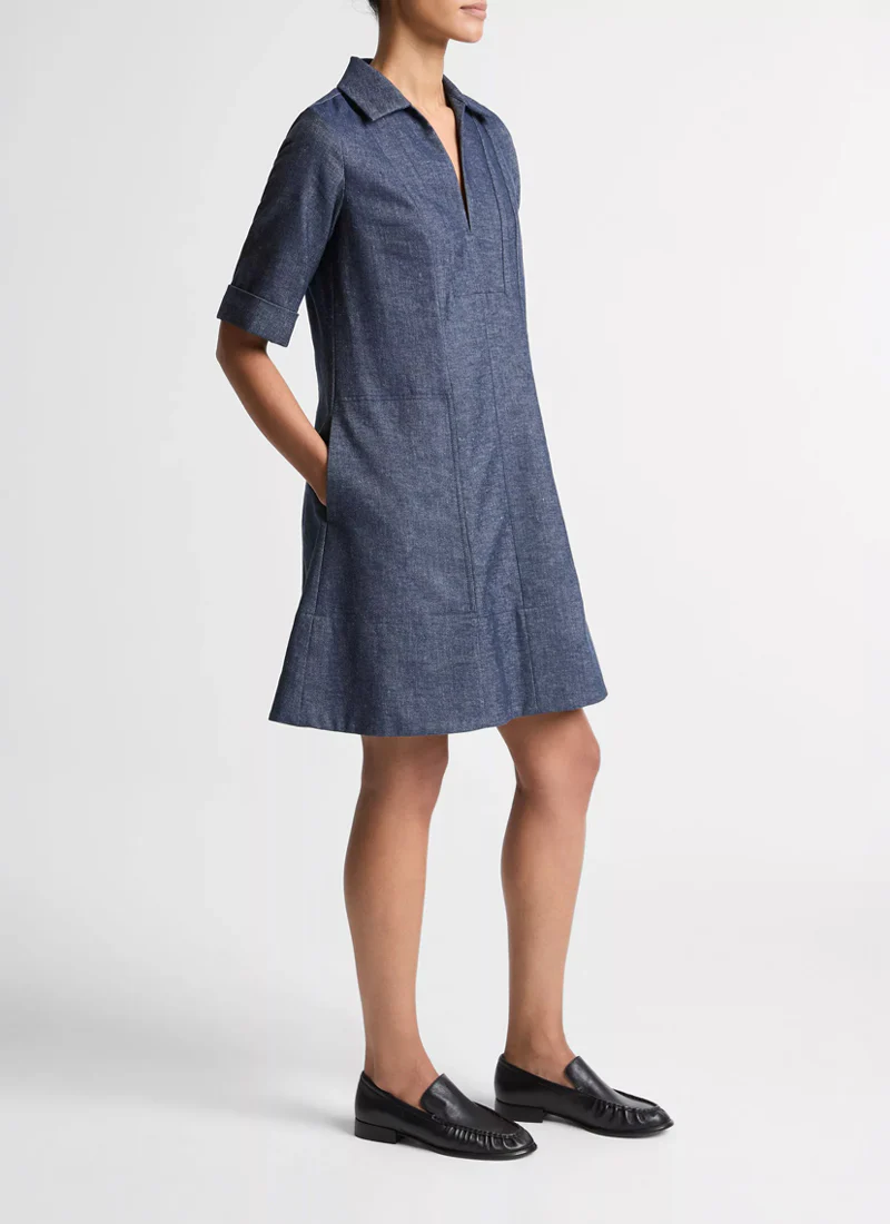 Cotton-Linen Chambray A-Line Dress - Image 3