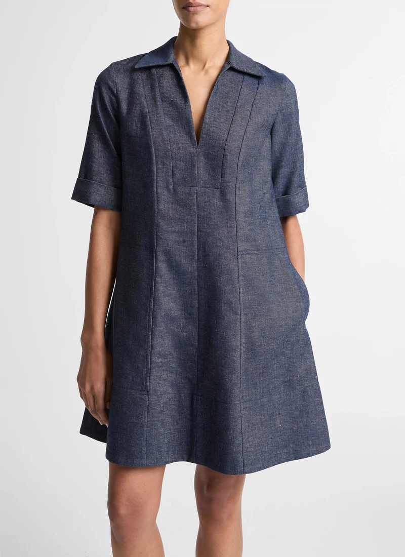 Cotton-Linen Chambray A-Line Dress - Image 4