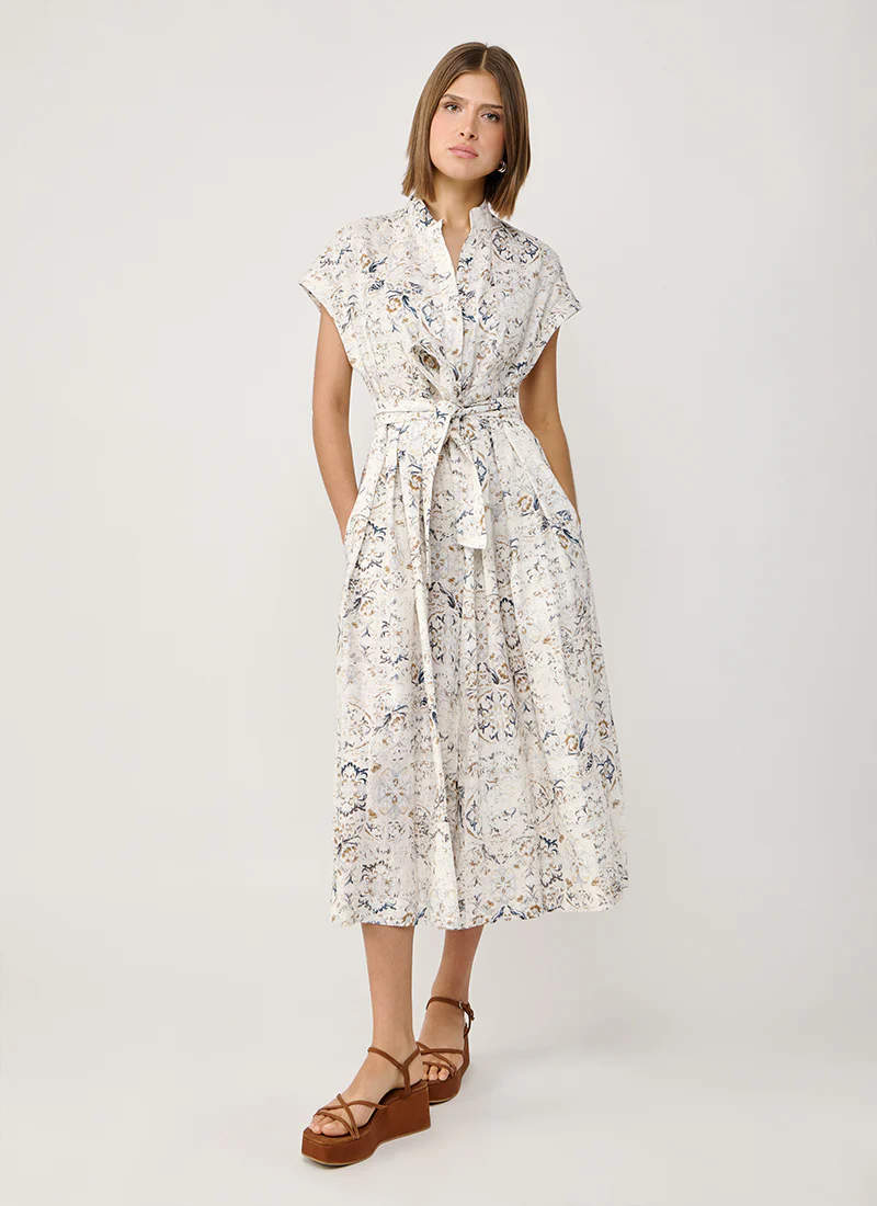 Linen Printed Belted Dress