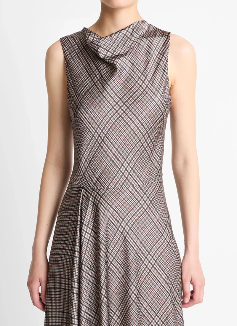 Pressed Plaid Cowl Neck Dress - Image 4
