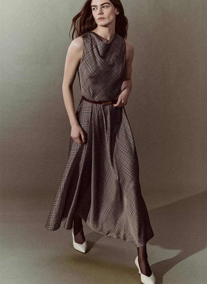 Pressed Plaid Cowl Neck Dress - Image 5