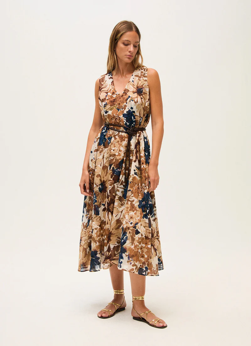 Printed Cotton Voile Sleeveless Dress