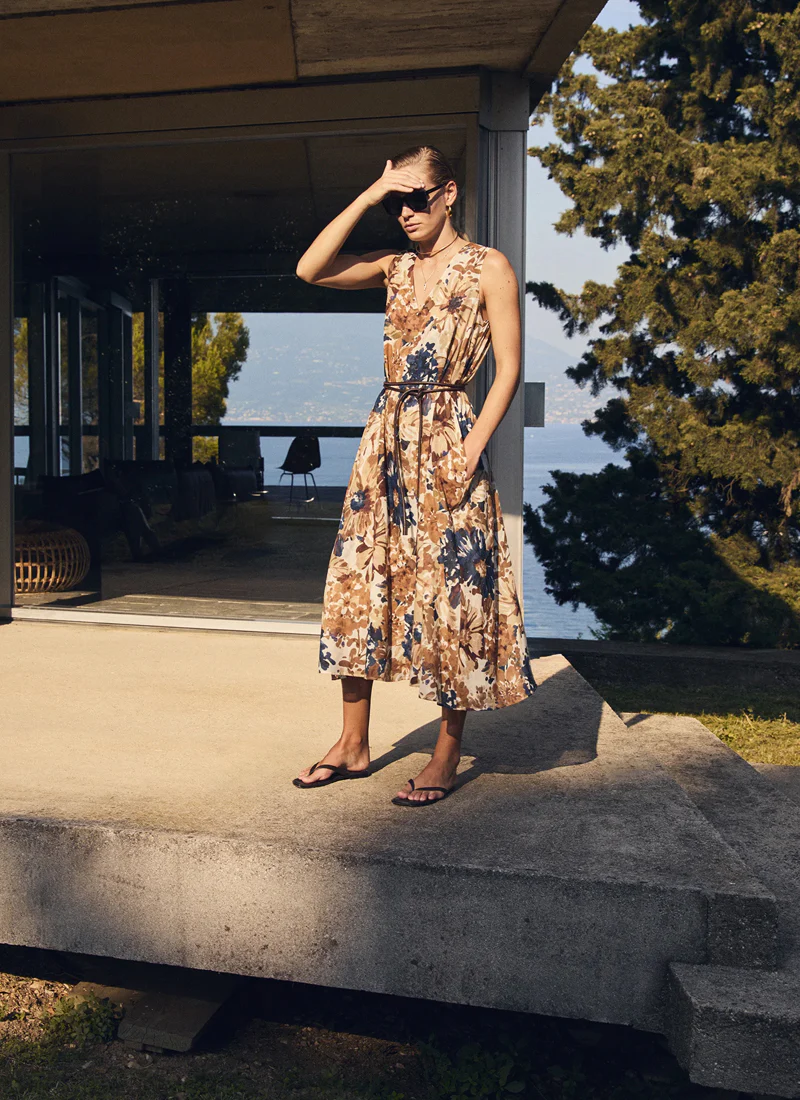 Printed Cotton Voile Sleeveless Dress - Image 4