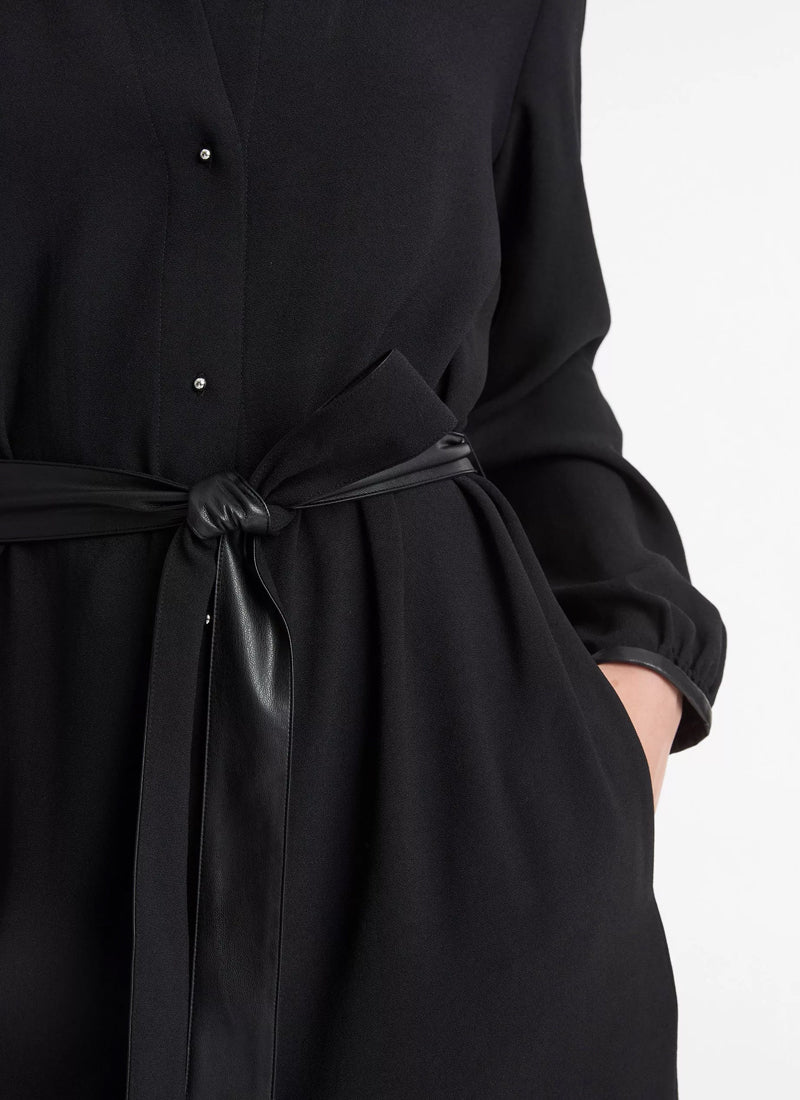 Faux-Leather-Trim Crepe Shirt Dress - Image 4