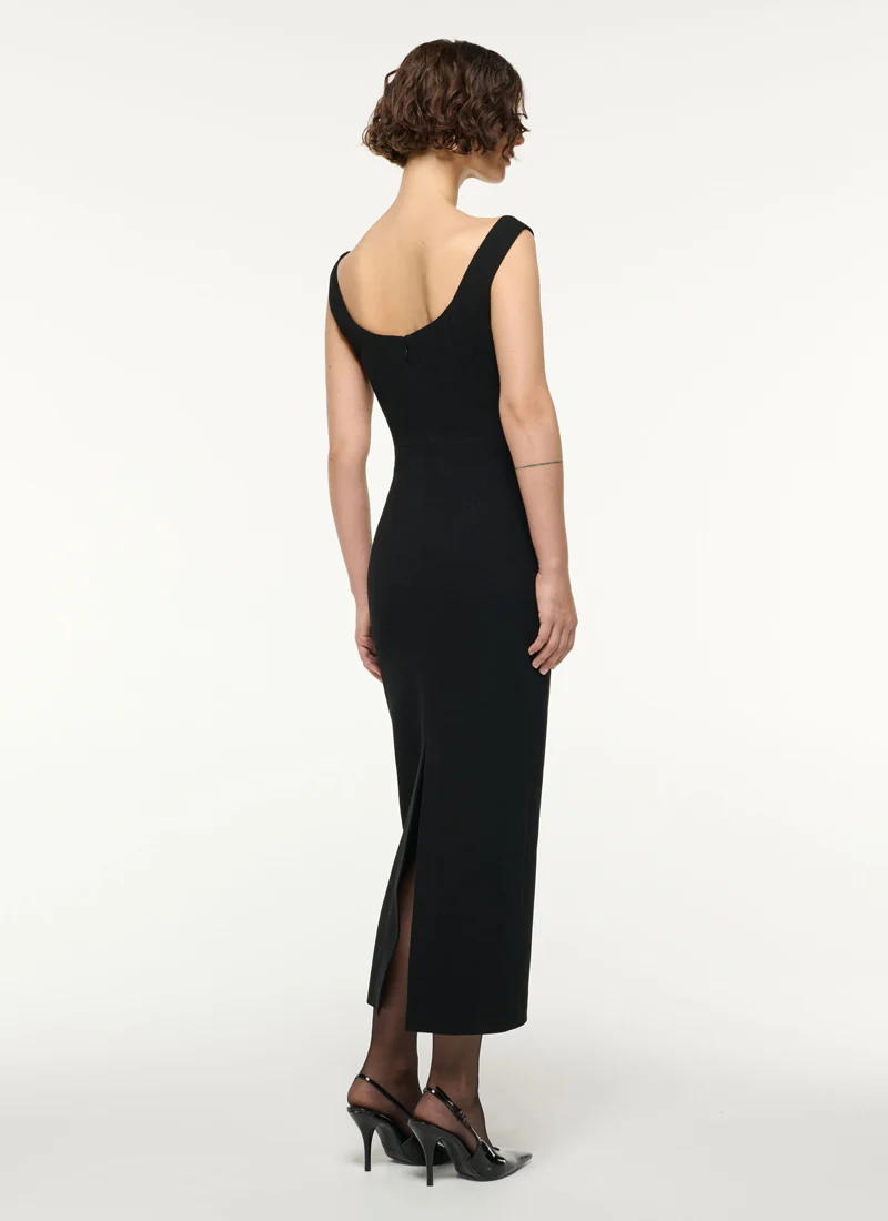 Lace Insert Wool Crepe Midi Dress - Image 2