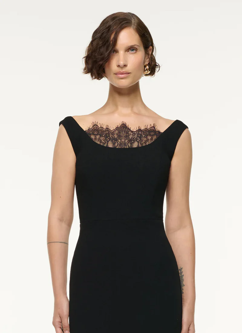 Lace Insert Wool Crepe Midi Dress - Image 4