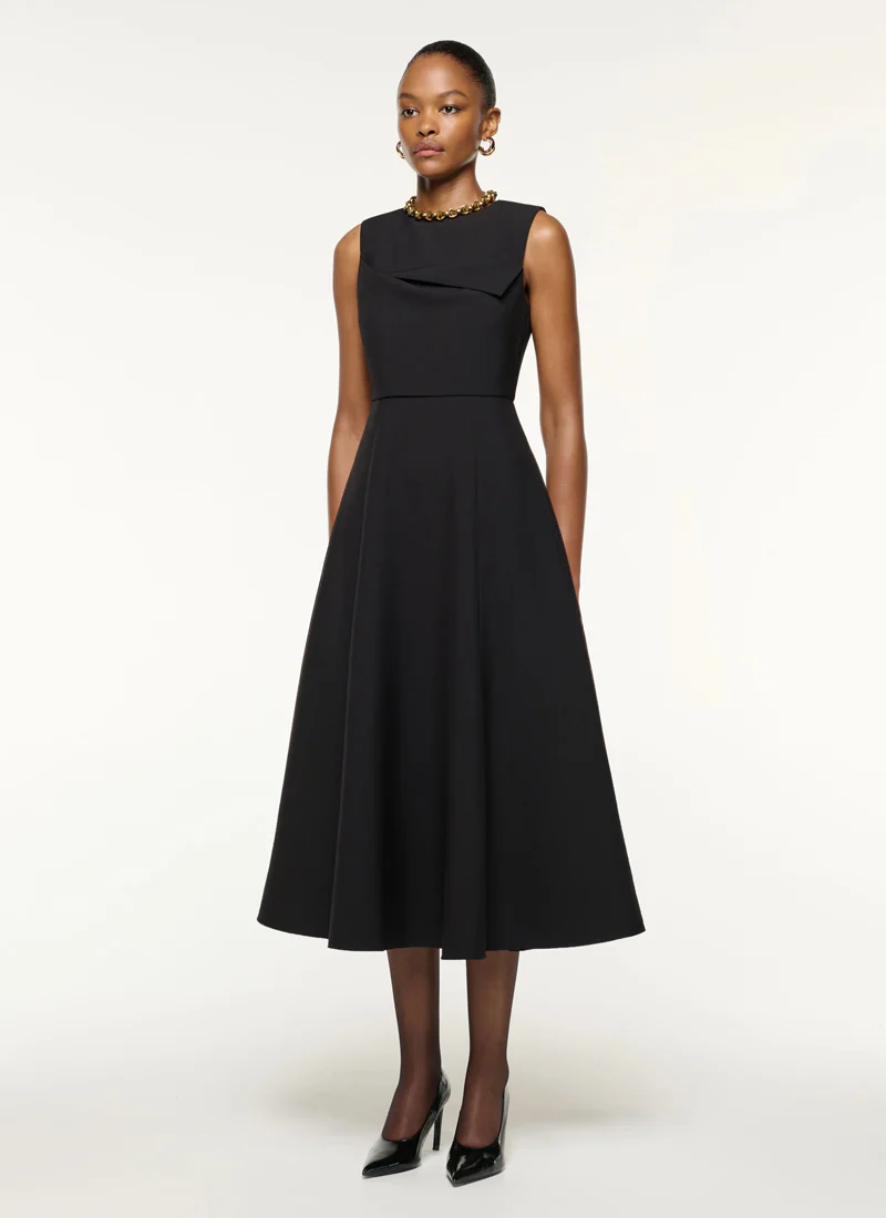 Panel Drape Crepe Flared Midi Dress - Image 3
