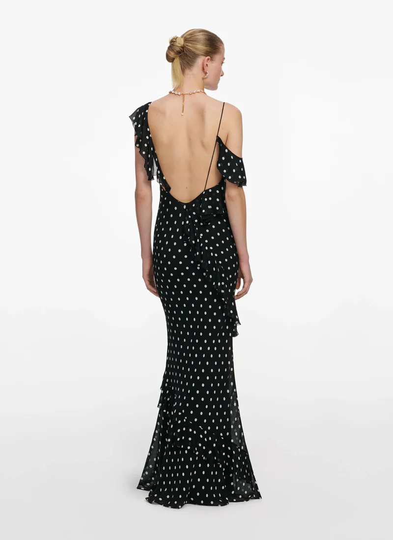 Black Polka Dot Georgette Maxi Dress - Image 2