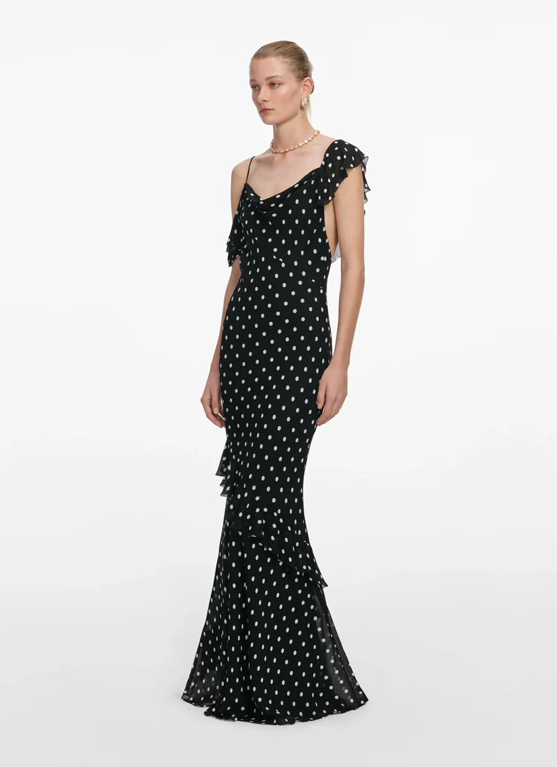 Black Polka Dot Georgette Maxi Dress - Image 3