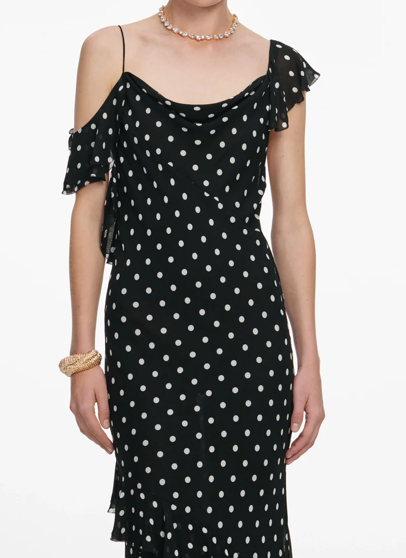 Black Polka Dot Georgette Maxi Dress - Image 4