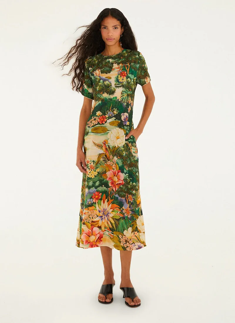 Oriental Garden Short Sleeve Dress