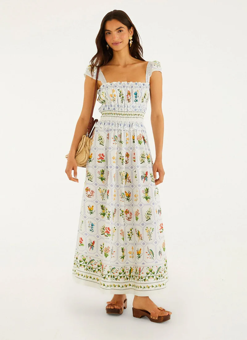 Tropical Porcelain Cotton Maxi Dress
