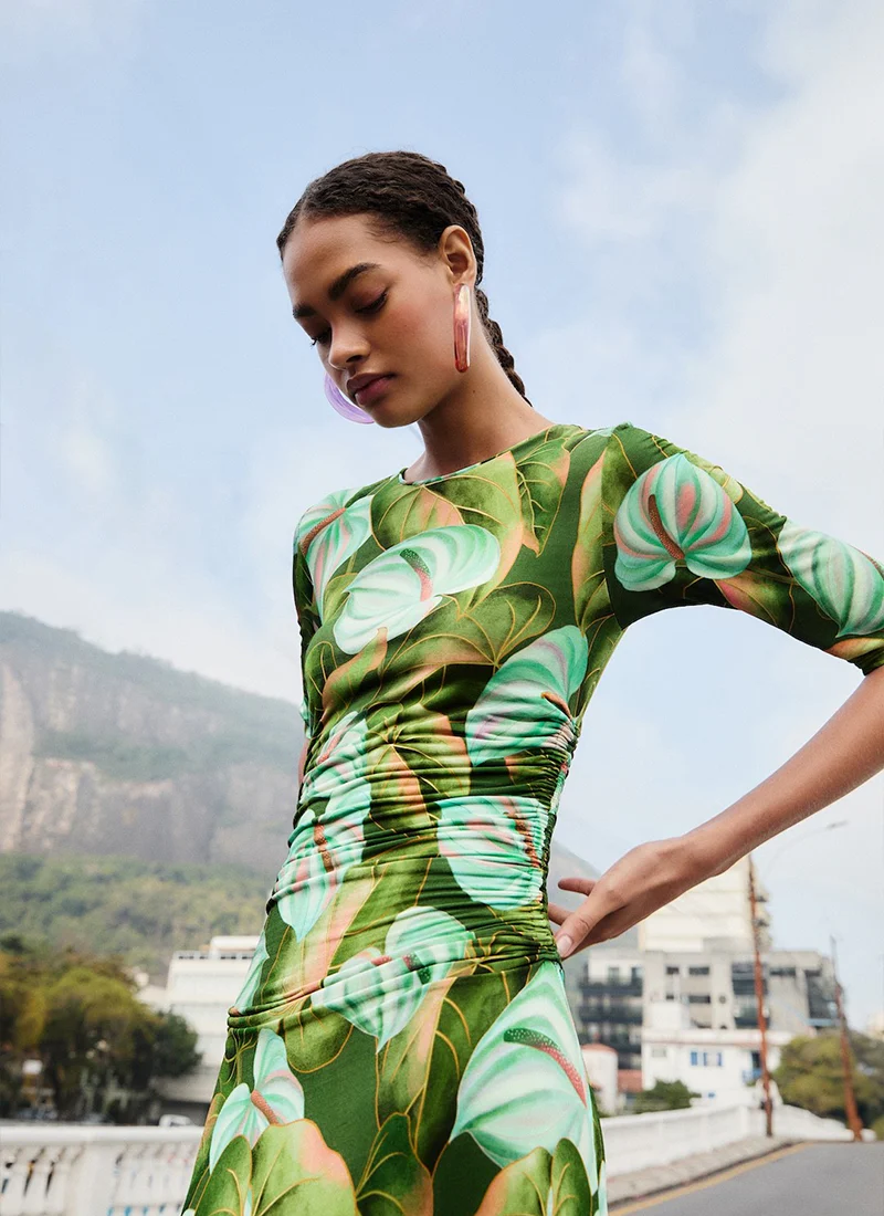 Anthurium Leaves Green Maxi Dress - Image 2